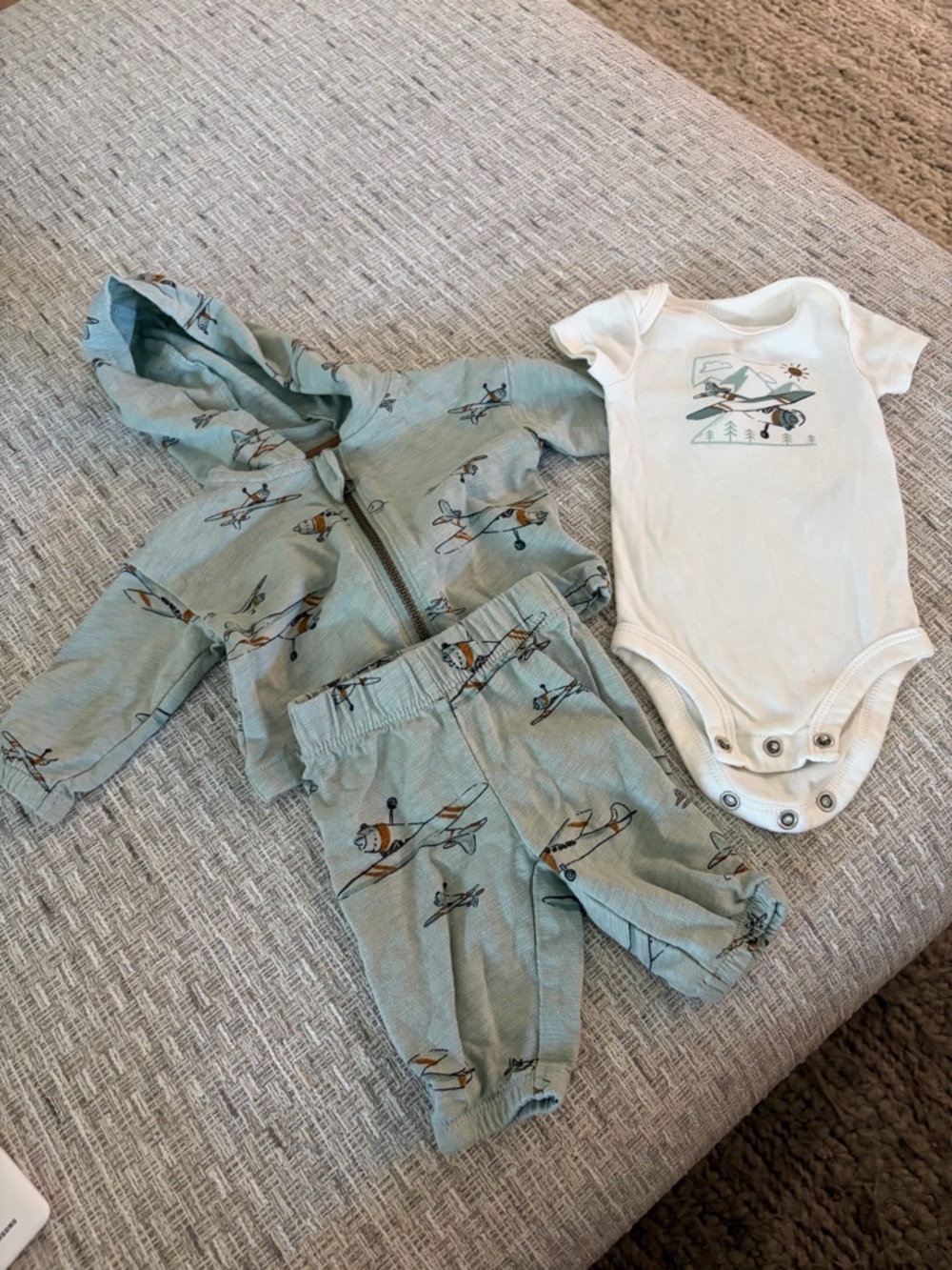 Baby Hoodie & Pants Set with Airplane Print + White Onesie